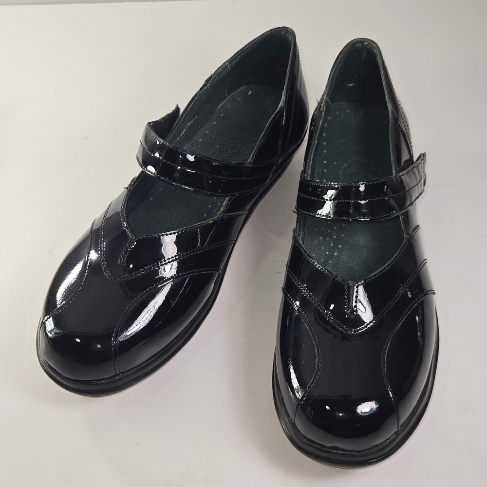 Shelby Black Patent Leather Mary Jane Shoes Women Size 10 M Hook Loop Comfort
